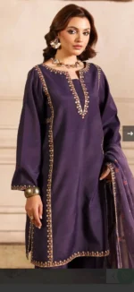 Charizma Pret (3pc) Korean Raw Silk |  CMA-4-082 - Festive Collection - Image 4