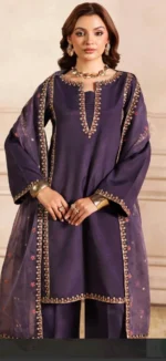 Charizma Pret (3pc) Korean Raw Silk |  CMA-4-082 - Festive Collection - Image 3