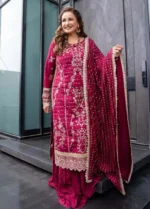 Afrozeh Stiched (3pc) Korean Raw Silk | TSG-07 Merlot - There She Glows - Formal Collection - Image 5