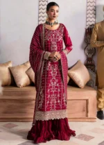 Afrozeh Stiched (3pc) Korean Raw Silk | TSG-07 Merlot - There She Glows - Formal Collection